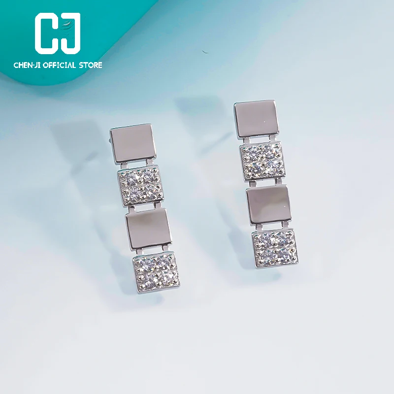 

Haute Couture Moissanite Luxury Long Earrings For Women S925 Sterling Silver Platinum Plated Temperament Square Classic Jewelry