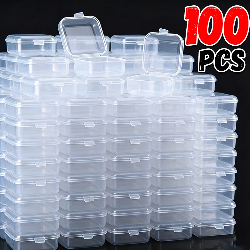 

100pcs Portable Earring Ring Earplugs Packaging Storage Case Mini Storage Box Transparent Plastic Jewelry Storage Box Container