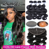 30 32inch Body Wave Human Hair Bundles with 13x6 HD Lace Frontal with Bundles Brazilian Remy Hair Melt Skins Hair Extensions