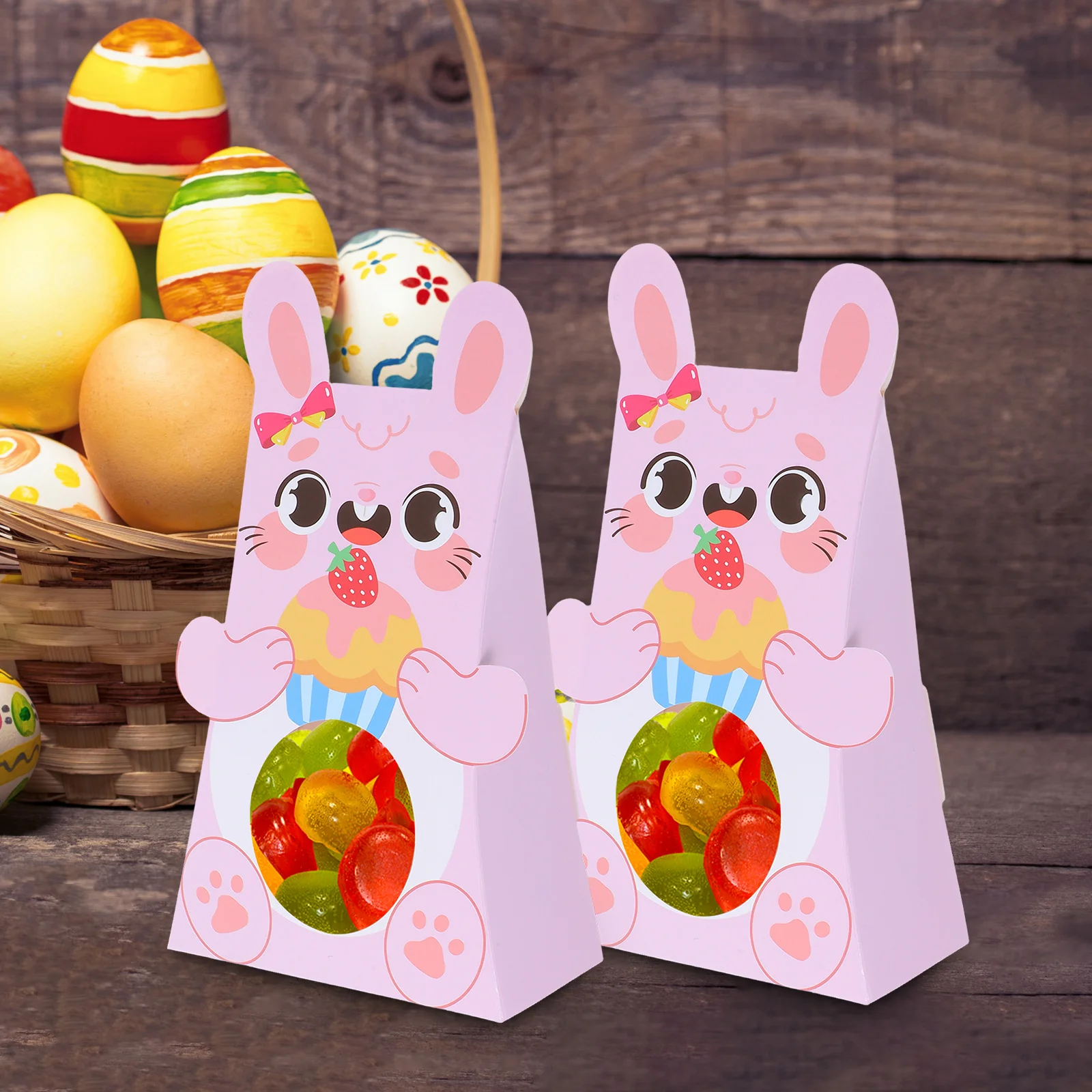 

10Pcs Rabbit Shape Candy Box Easter Party Present Packaging Visible Window Bakery Container for Chocolate Cookie Muffin Favors