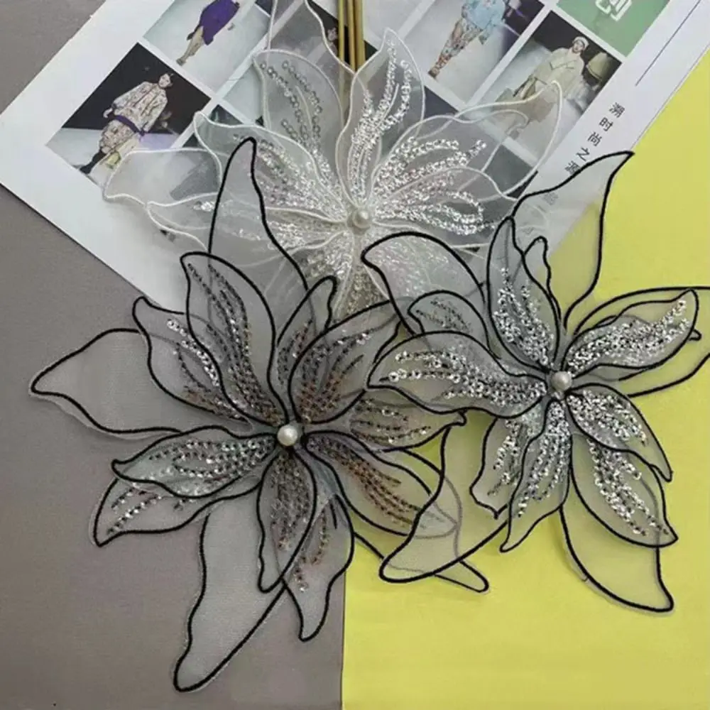 20 см DIY нашивки с цветочной вышивкой, кружевная ткань с блестками, сетчатые нашивки для одежды, пришить свитер, пальто, аксессуары, цветочная тканевая наклейка