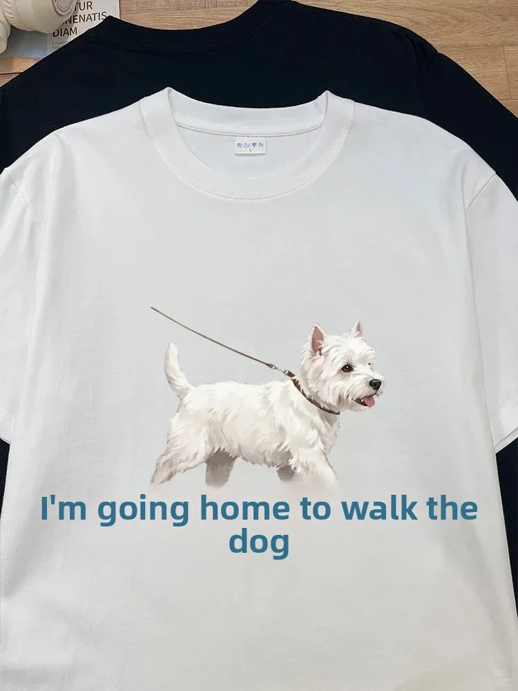 Cotton Short Sleeve T-Shirt Cute Pet Dog Poop Scooper Casual Breathable Printed round Neck Regular Fit Summer Fashion Tee