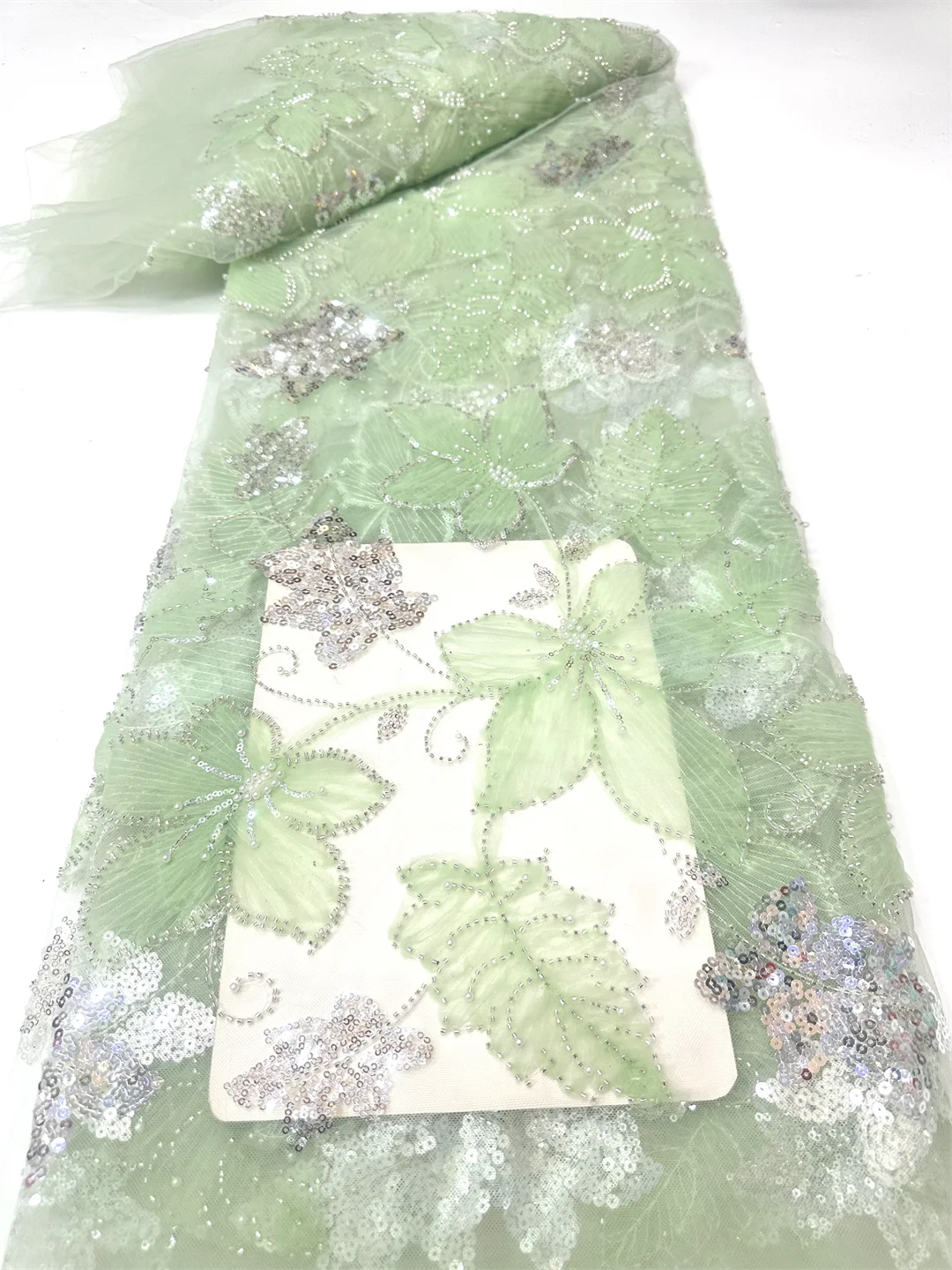 

5 Yards frican Sequins Beaded Tulle Lace Fabric for Sewing, Luxury Evening Dresses, High Quality Embroidery For Women