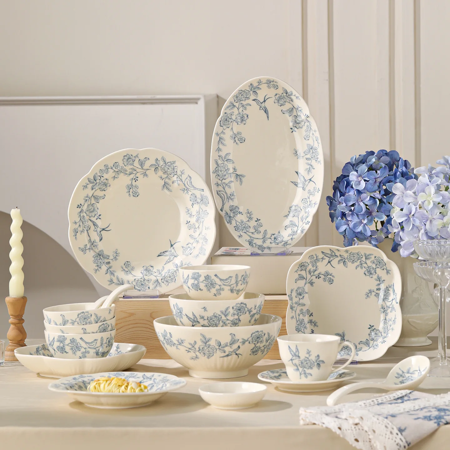 HYS retro ceramic tableware set household housewarming gift box plate soup bowl noodles bowl rice bowl set 2