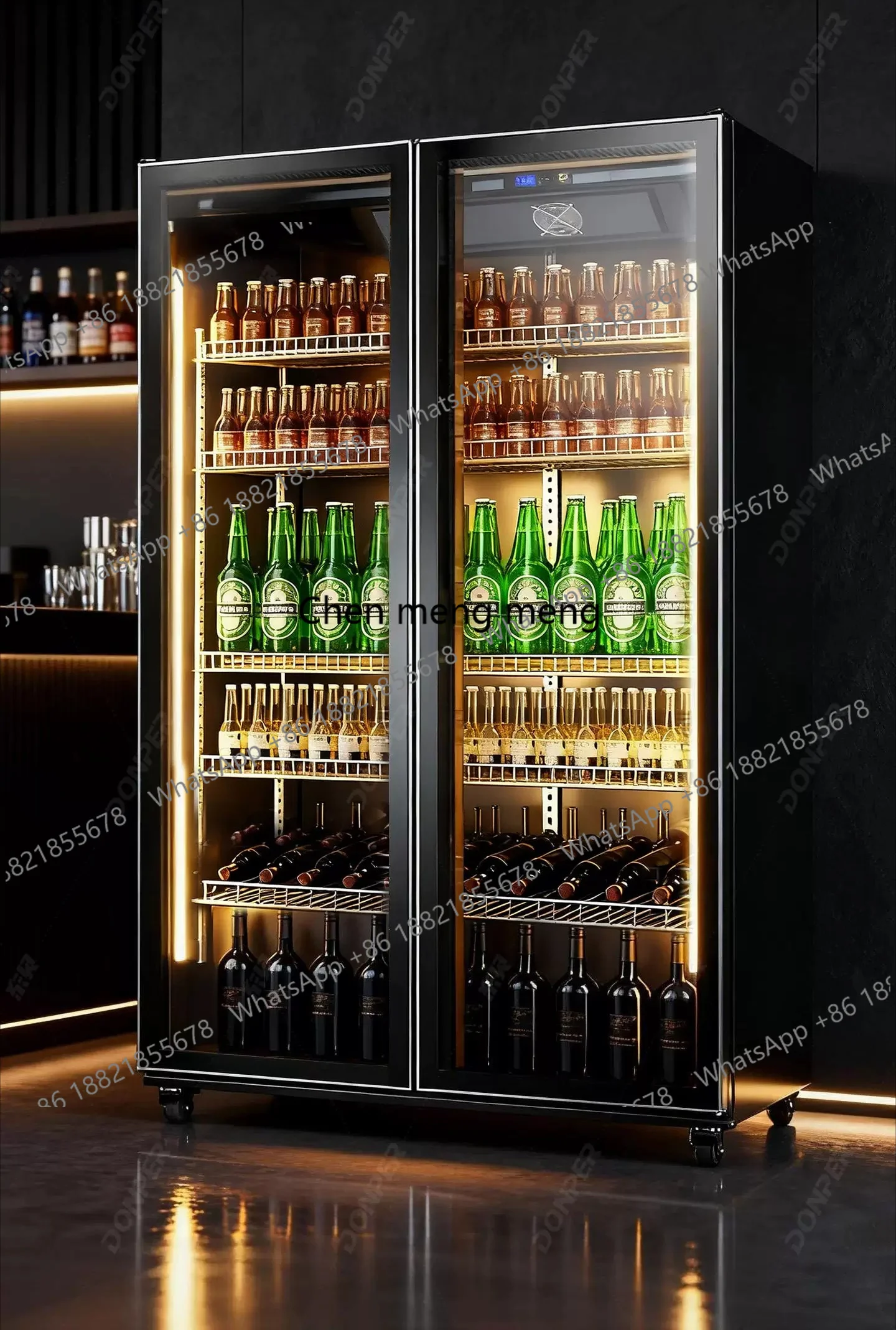 Refrigerated display, commercial vertical preservation, double-door freezer, air-cooled and frost-free three-door beer cabinet