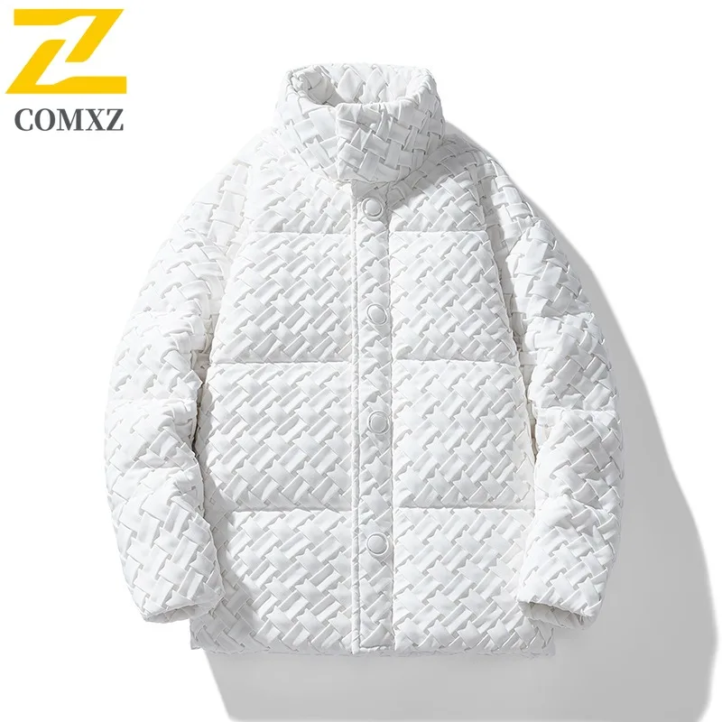 

COMXZ Down Jacket Classic Stand Collar White Duck Down Lightweight Coat Trendy Plaid Design Hiking Travel Anti-Cold Winter Wear