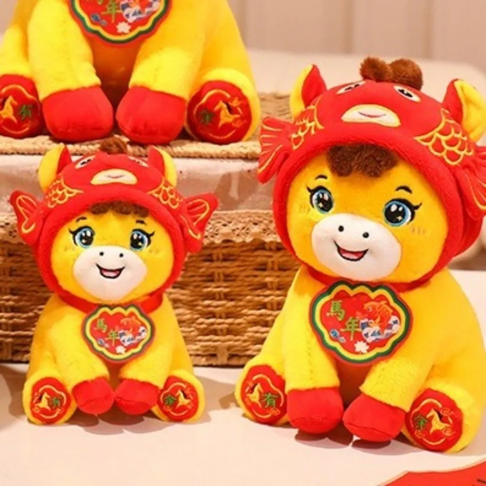 Divertente cartone animato cavallo fortunato peluche morbido 2026 anno di cavallo pony giocattoli di peluche auspicio tradizionale cavallo figuri bambola regalo per bambini