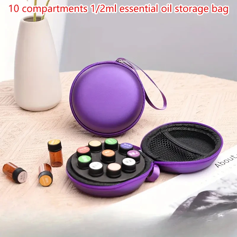 

10-Grid 1-2ml PU Portable Essential Oil Case Travel Organizer 10-Bottle Perfume Oil Storage Bag Carrying Holder