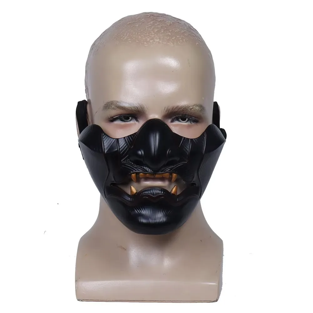 Plastic Game Ghost of Tsushima Mask with Elastic Band Durable Half Face Samurai Cosplay Mask Japanese Demon Oni Party Face Mask