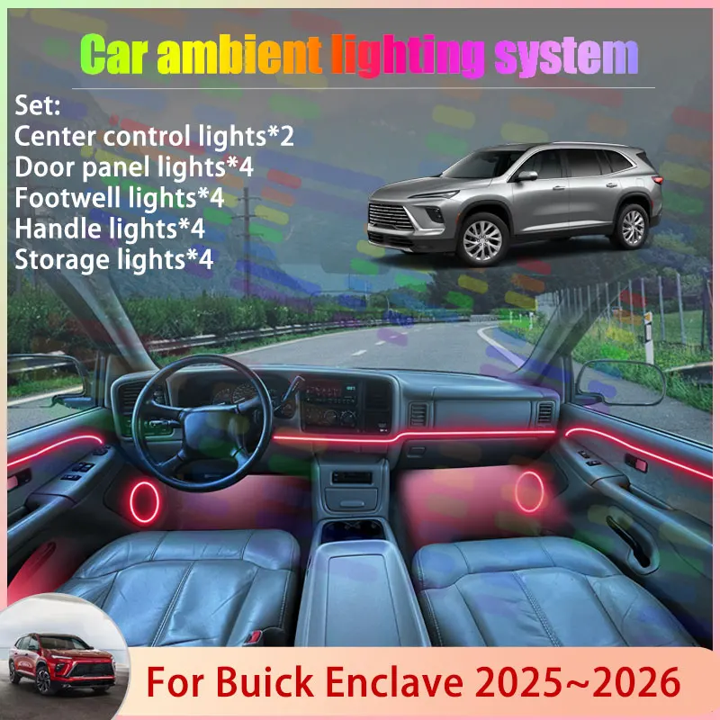 

For Buick Enclave 2025 2026 2/24 in 1 Car Atmosphere Light Lamp RGB Shade Ensemble Streamer Atmosphere Set Auto Accessories Part