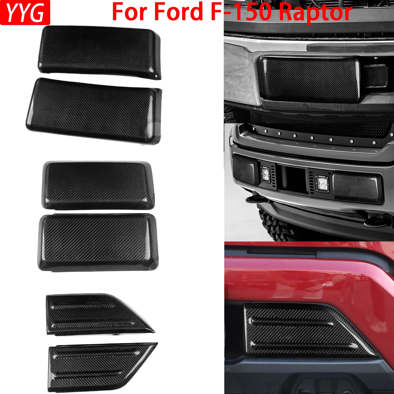 For Ford F-150 Raptor 2011-2023 Carbon Fiber Car Exterior Accessories Front Bumper Anti-collision Cover Decoration Modification