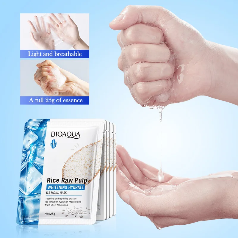 5pcs BIOAQUA Rice Raw Pulp Face Mask Hydrating Brightening Nourishing Moisturizing Ice Facial Masks Skin Care view 5