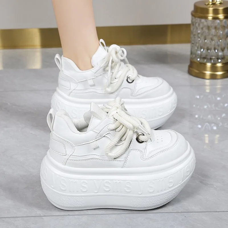 

8CM Platform Women Sneakers Casual Light Outdoor Lace Up Shoe White Black Sneaker Breathable New Fashion Sports Shoes for Female