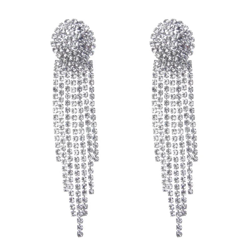 New Arrival Rhinestone Crystal Tassel Clip on Earrings No Pierced for Girl Party Needn't Ear Hole Earrings Korea Style