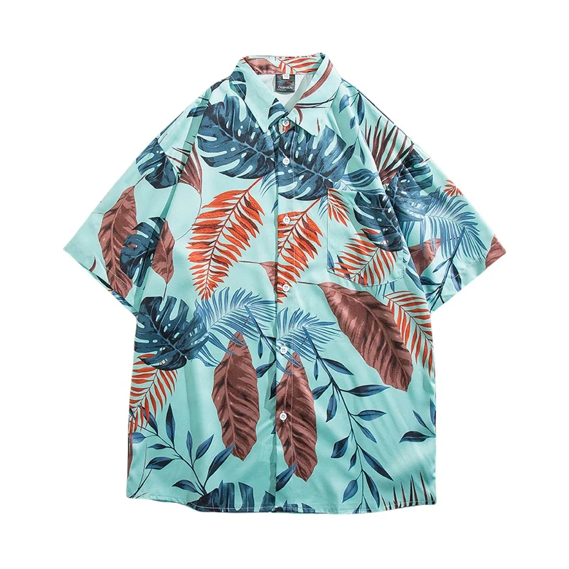 Summer Men's Hawaiian Retro Short Sleeve Flower Shirt Loose Handsome Beach Seaside Vacation Quick Drying Floral Shirt Coat