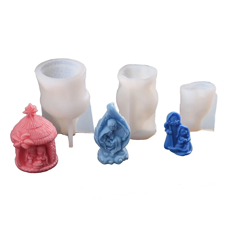 

AF89-3 шт. мини-абстрактная силиконовая форма для свечей для Святой семьи, прекрасный семейный подарок ручной работы для свадьбы, рождественских праздничных вечеринок