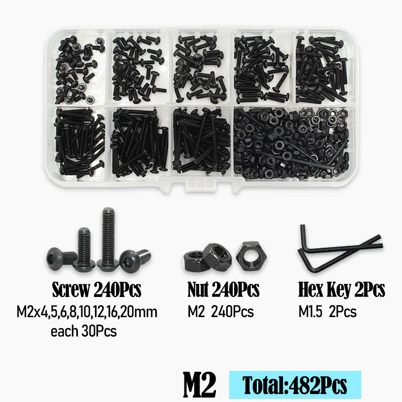 2510 bis 142 runder Sechskantschraubensatz M2 M2,5 M3 M4 M5 M6 Schwarz 10,9 Grade Innensechskant-Inbussantrieb Maschinenschrauben Bolzen ISO7 – Detail 15
