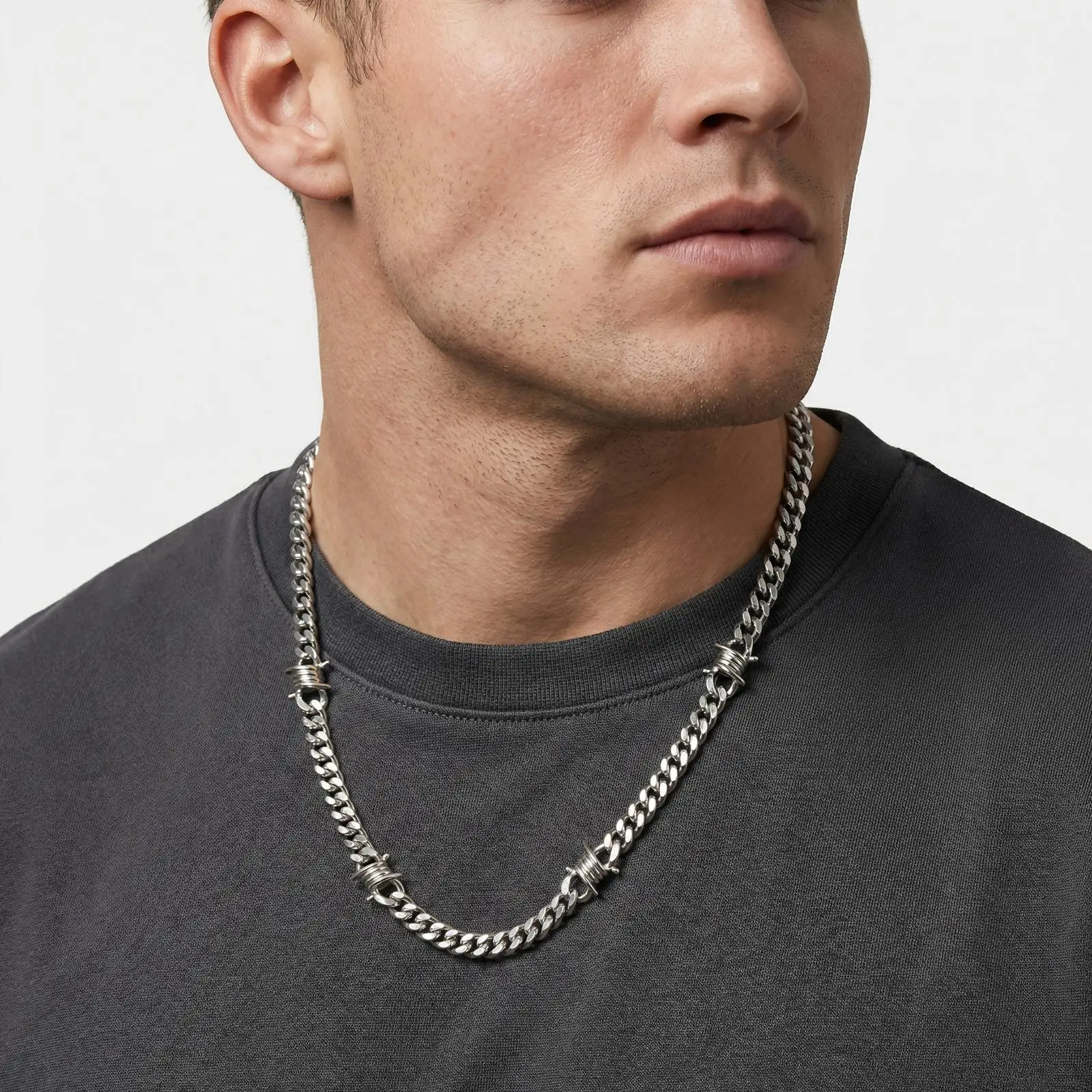 Punk Hip-Hop Dornen-Kubanische Kette Halskette für Männer Edelstahl Gotische Choker-Halskette Nicht Verblassend Wasserfester Schmuck – Detail 3