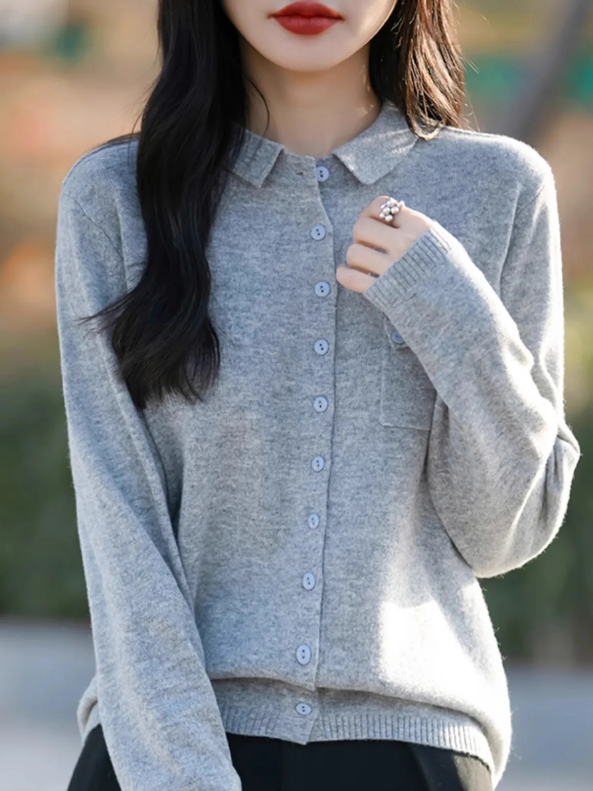 Frauen Strickjacken Einreiher Polo Kragen Lose Langen Ärmeln Herbst Winter Mode Koreanische Gestrickte Solide Rosa Pullover Jumper