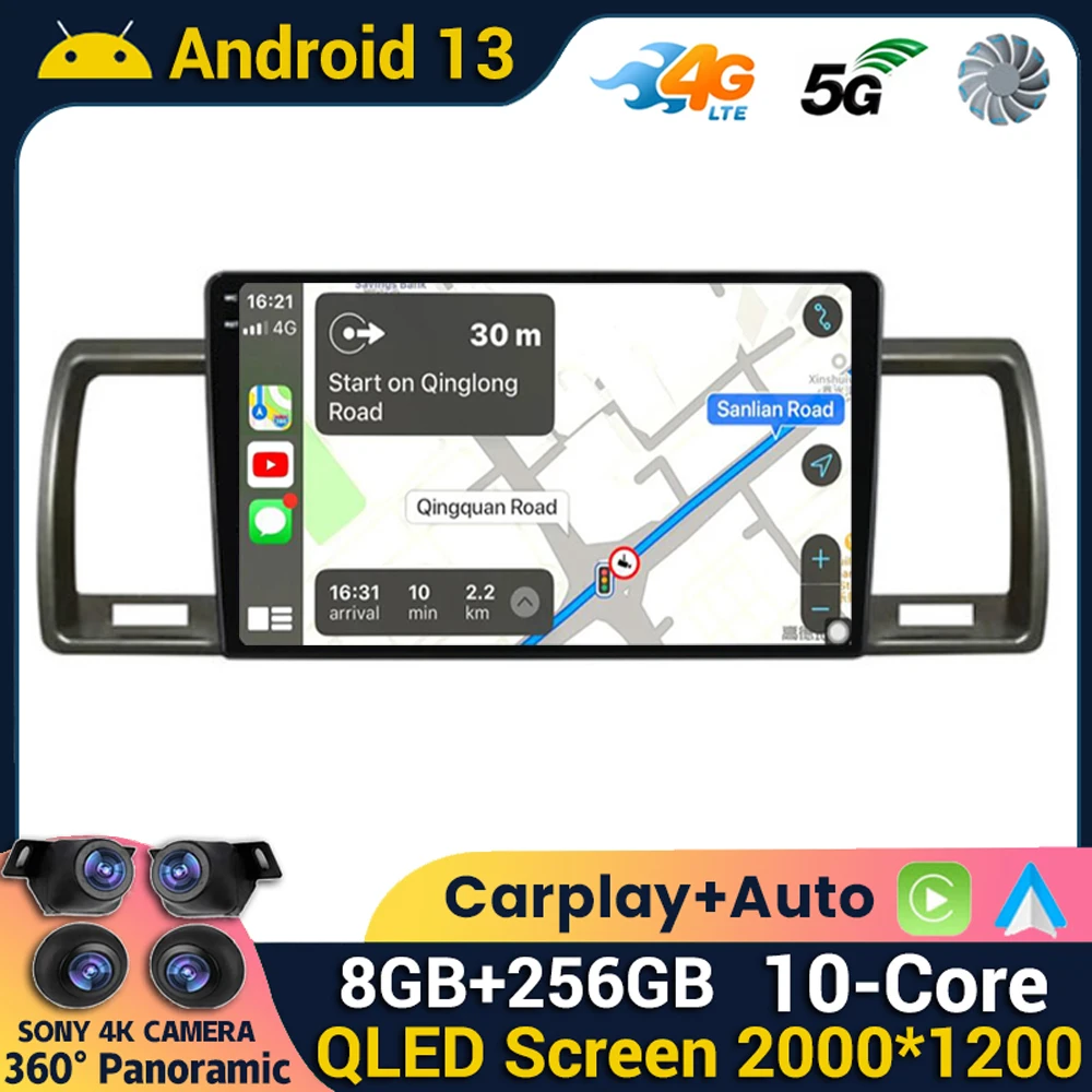 

10" Android 13 Car Stereo For Toyota Hiace 2004-2019 HD Screen Video Audio Player Bluetooth USB Carplay Autoradio GPS Navigation