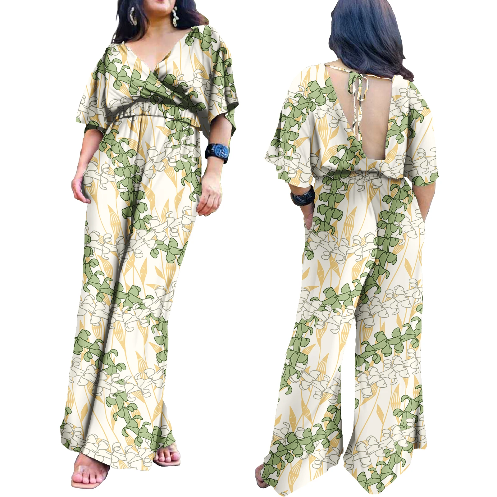 Retro Style Polynesian Tribal Print One Piece Women Jumpsuit Custom Plus Size Samoa Hawaii Print Wide Leg Rompers