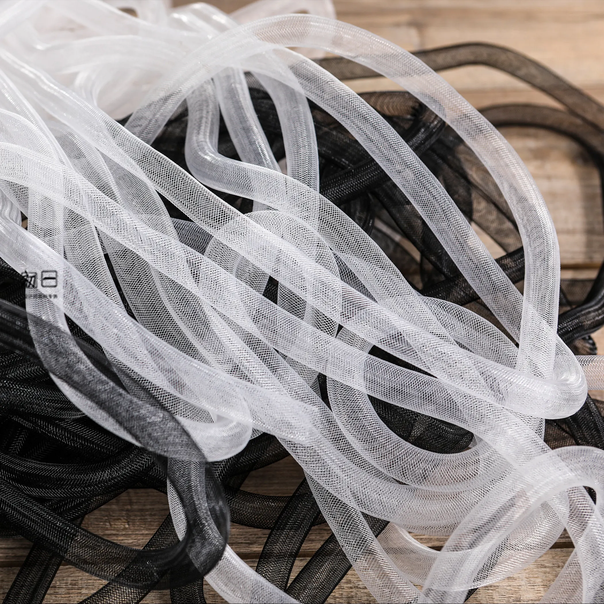 Black and White Tube Organza Fabric Creative Clothing Designer DIY Mesh Guangzhou Tube Cloth Suitable for Skirt Bag