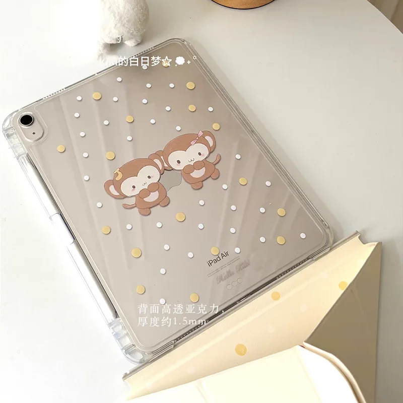 Kawaii Cute Monkey Yellow Polka Dot For iPad Pro Air 13 11 M5 M4 M3 M2 2 1 11th A16 12.9