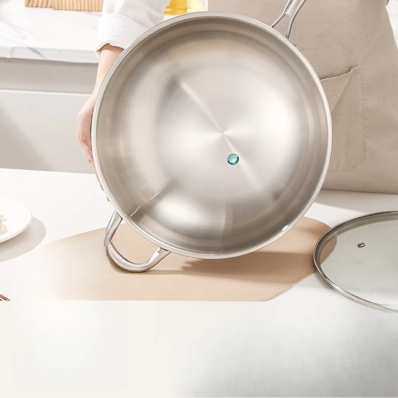 

Food Grade 316 Stainless Steel Wok No Coating Flat Bottom Frying Pan Induction Compatible For Healthy Home Cooking
