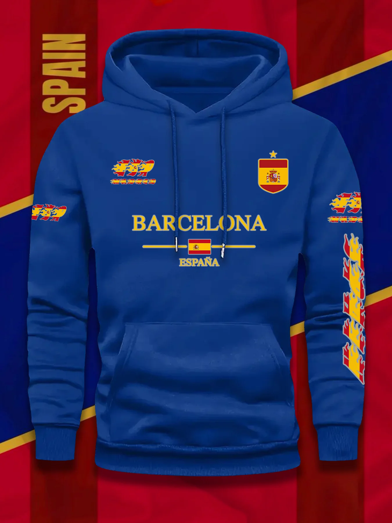 برشلونة العلم الاسباني طباعة كرة القدم مروحة الرجال النساء مقنعين البلوز الخريف الشتاء اليومية عطلة اللياقة البدنية فضفاضة ملابس رياضية دافئة