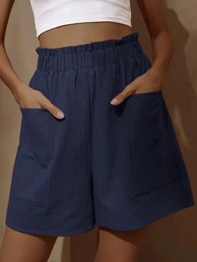 Shorts casuais soltos de tamanho grande para mulheres, calças largas de cintura alta, cor sólida, verão, novo