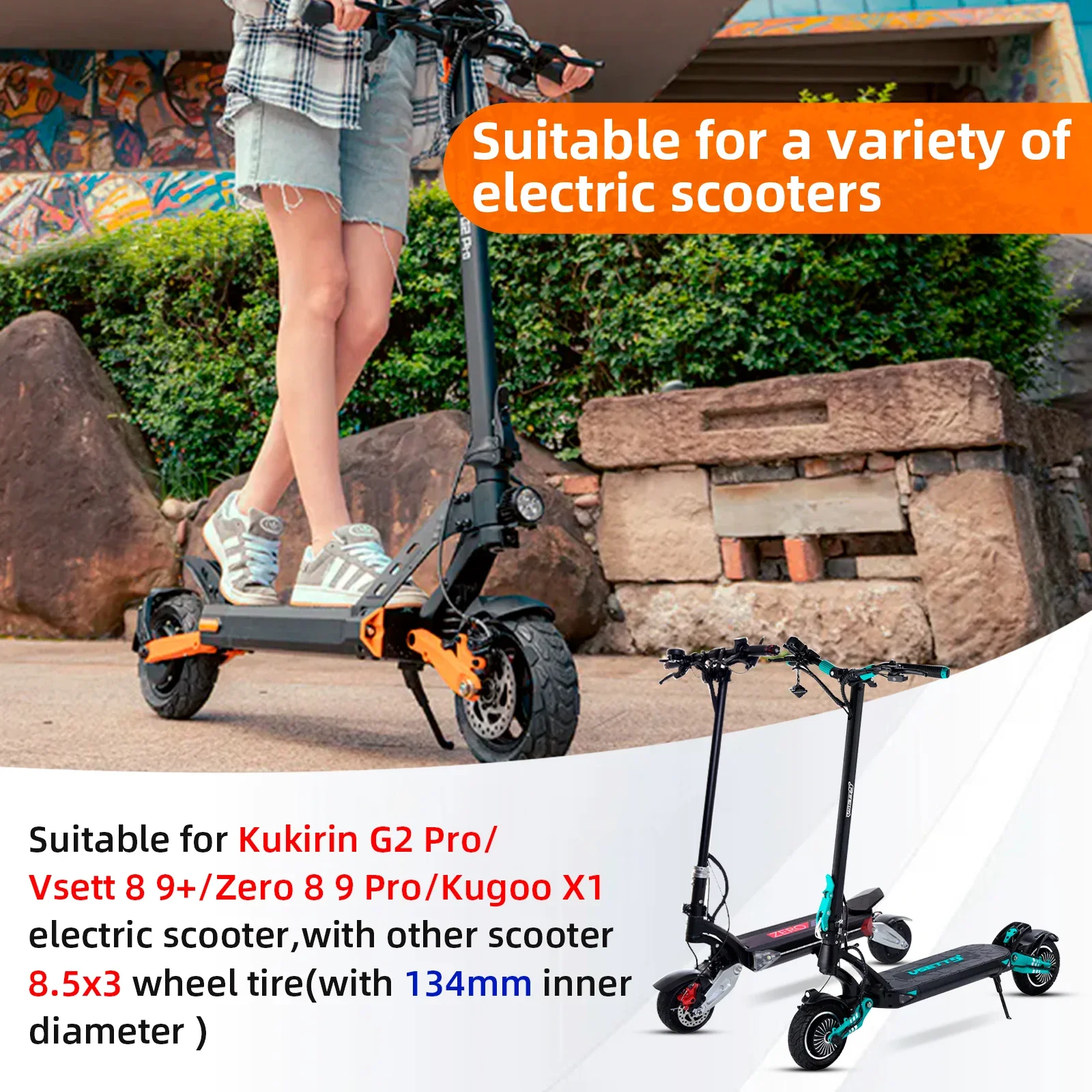 ULIP 8.5x3.0 Off-road Tire All Series 8.5Inch Solid Tyre Vacuum Tubeless Tire Inner Tube For Kukirin G2 Pro, Vsett Zero Scooters