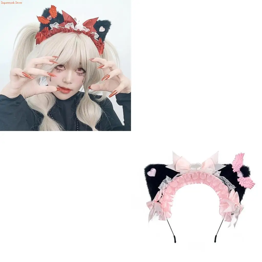 Q5WE Kitten Bows Headpiece for Party Proms Birthday Hairbands Stage Headwear