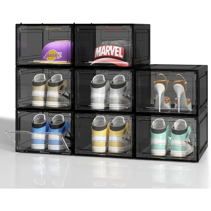 

Upgraded Thickened Sturdy Large Shoe Boxes Clear Plastic Stackable 8 Pack Shoe Storage Organizer