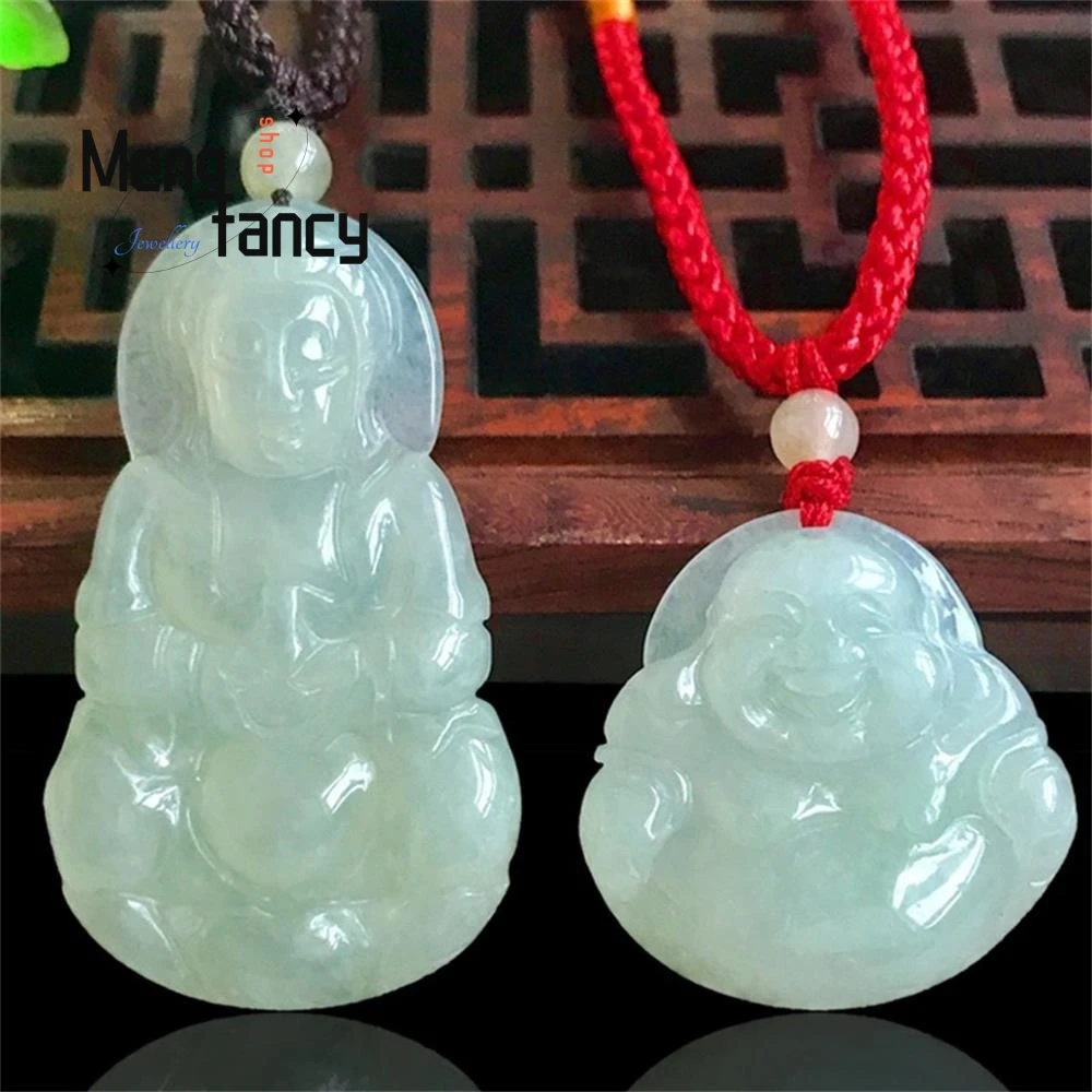 

Natural Myanmar Jadeite Guanyin Maitreya Buddha Pendant Exquisite Simple High-grade Couple Luxury Quality Jewelry Holiday Gifts