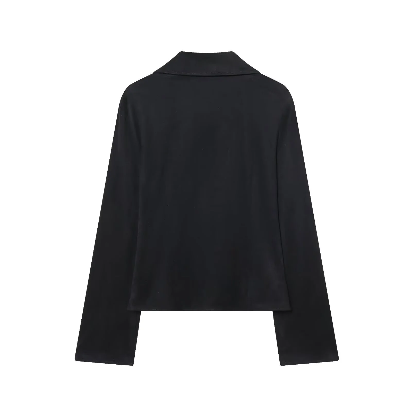 2025 Winter New Women's Casual Fashion Simple Lapel Fleece Effect Tie-Waist Slim Fit Long Sleeve Top