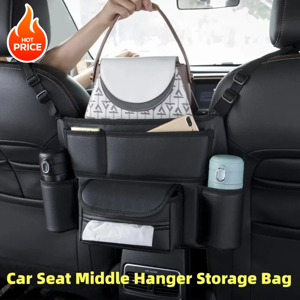 

Car Seat Middle Hanger Storage Bag Luxury Auto Handbag Holder Between Seats Tissue Water Cup Pockets Stowing Tidying