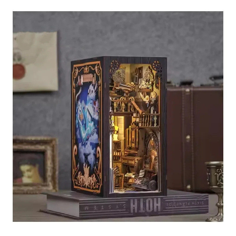 

Cutebee Miniature Model 2023 New Design 3D Wooden Puzzle Christmas Magic Book Nook Kit with Dust Cover and LED Touch Light