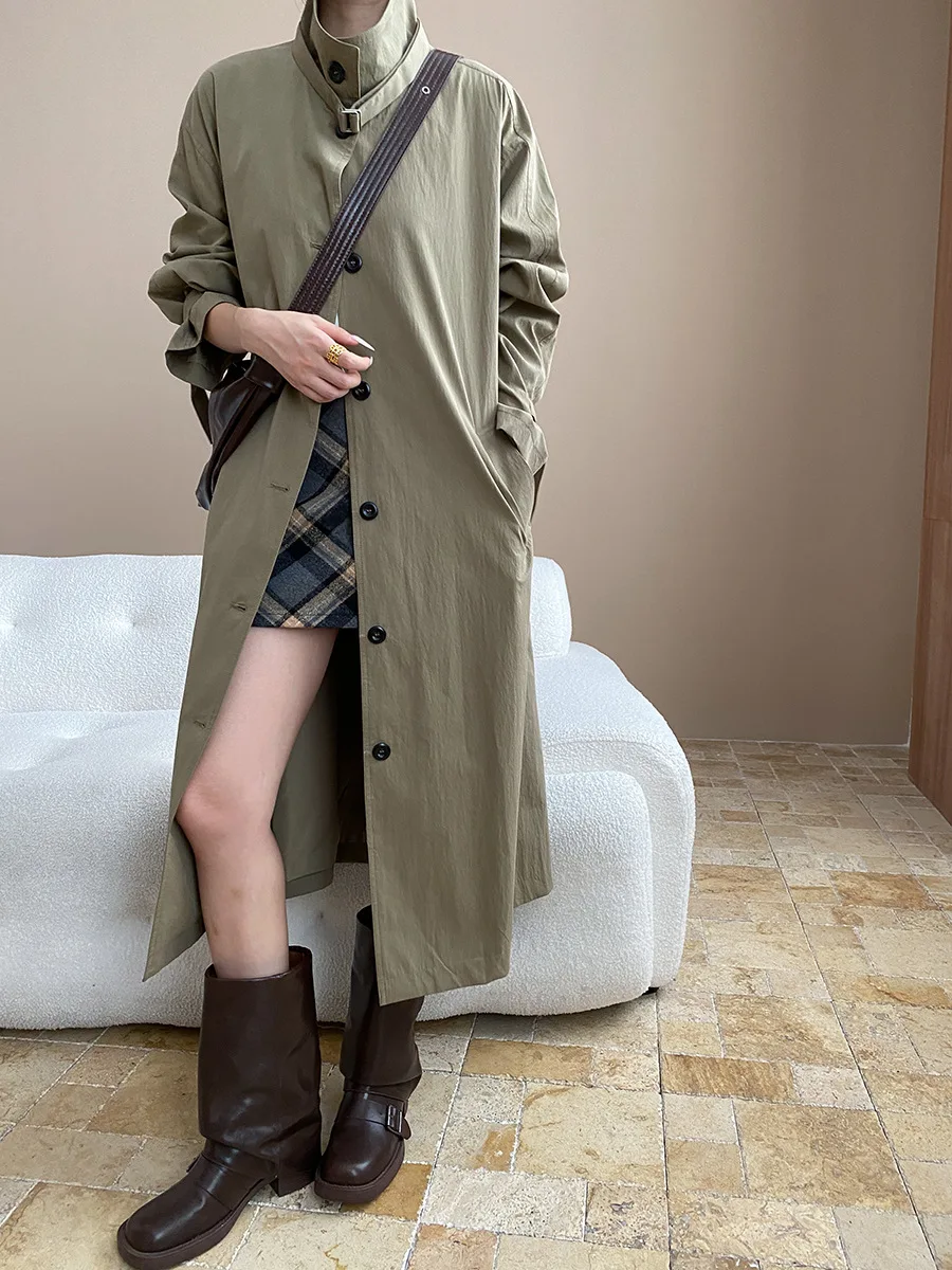 

Женское повседневное пальто с воротником-стойкой в бумажном стиле с длинным рукавом и потертым силуэтом