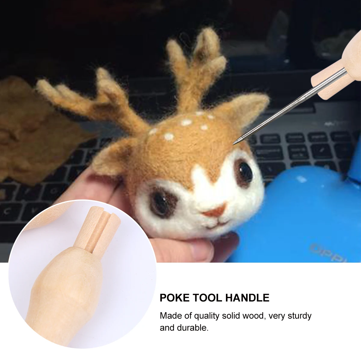 

5pcs Poking Needle Wooden Handle Sturdy Durable Anti-slip Portable Smooth Touch Sewing Needle Wool Felt Craft Tool