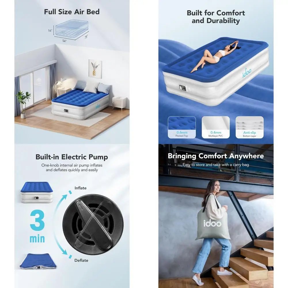 Colchón inflable de tamaño completo mejorado con bomba incorporada, cama de aire portátil para el hogar, el camping y el uso de invitados