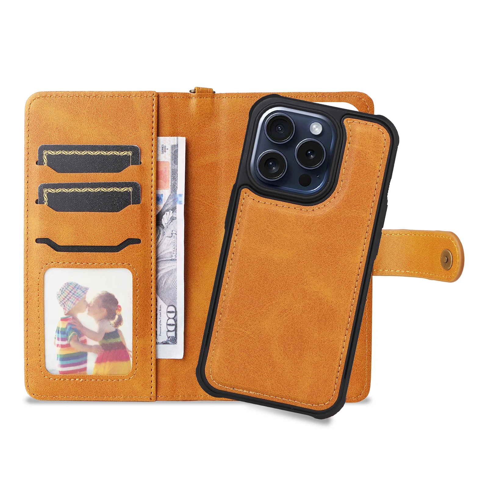 

Magnetic Detachable Wallet Case for iPhone 16 15 14 13 12 Pro Max Plus 2-in-1 Card Holder & Back Cover with Strong Magnet