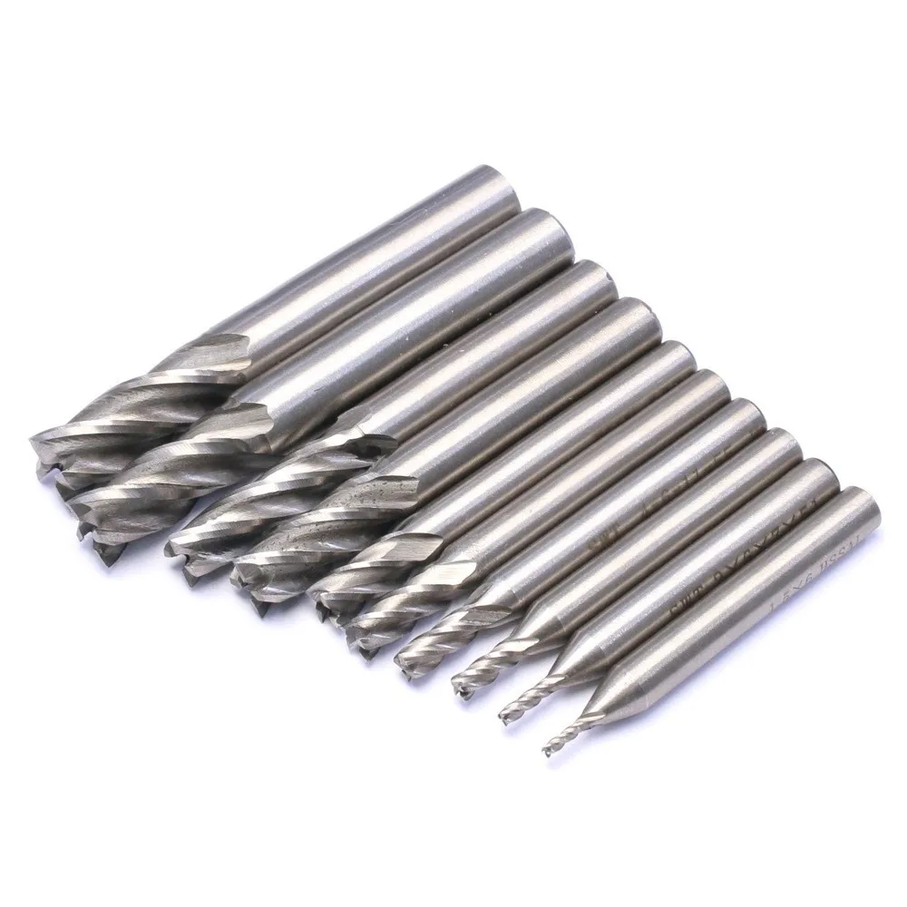 

7Pcs/10Pcs Milling Cutters 4-Flute Titanium Coated HSS End Mill Set 1.5-10mm CNC Router Bit For Wood Steel Milling