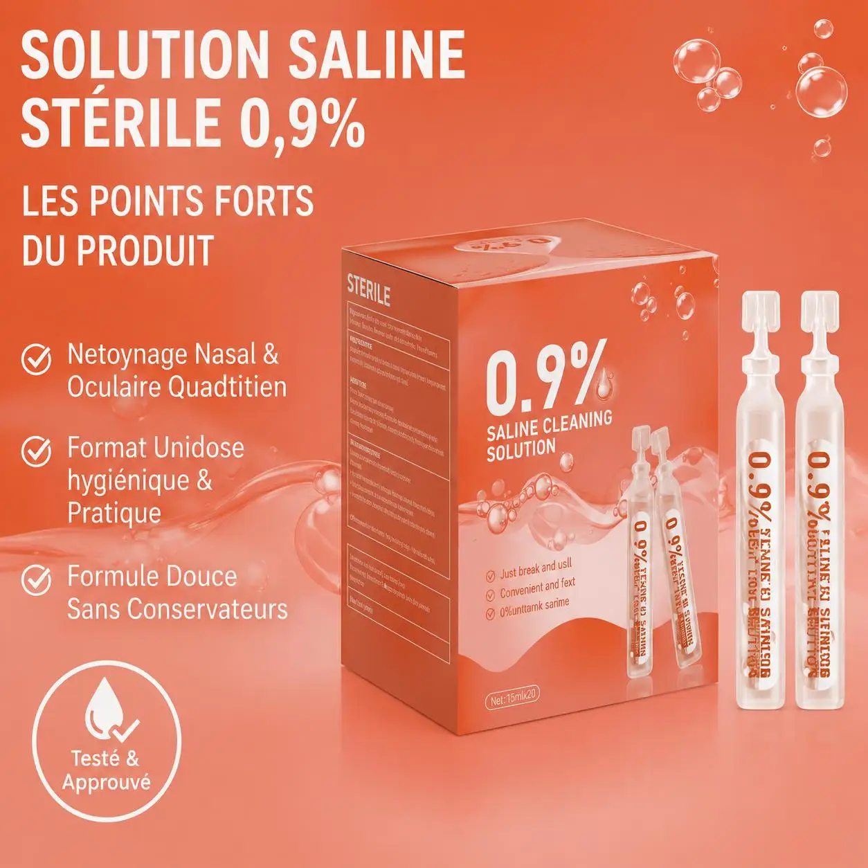 20Pcs Sodium Chloride Physiological Saline 0.9% Saline Solution, 0.51oz Disposable Isotonic Sodium Chloride for Skin Nose Care And Wound Cleansing Salt Water Cleaning Solution 15ml
