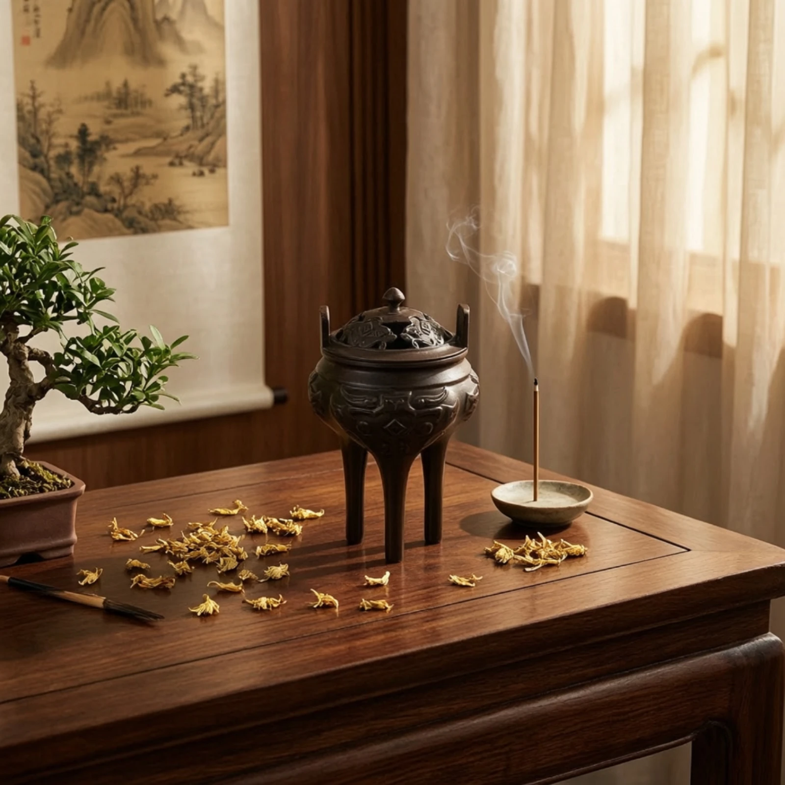 Incense Burner Perforated Incense Holder with Lid Censer Classical Vessel Small for Meditation, Tea Room