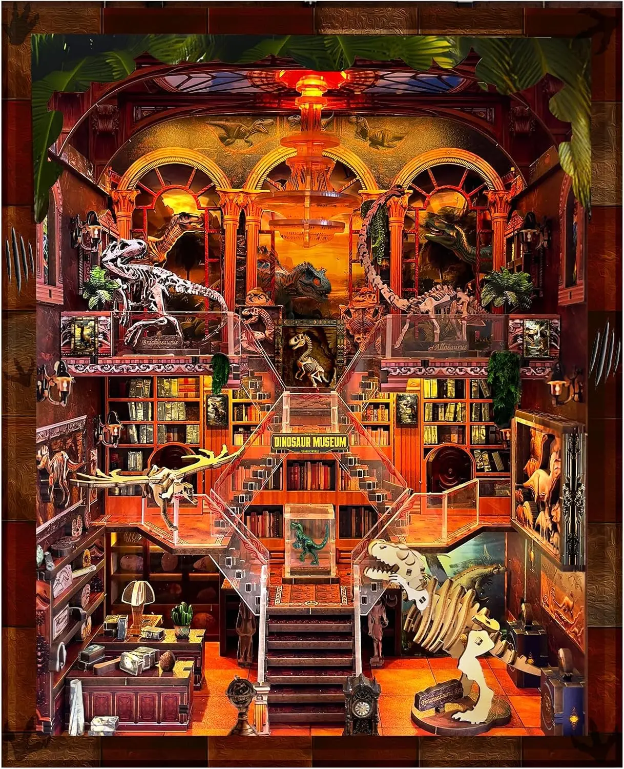 Puzzle en bois DIY avec veilleuse, kit maison miniature, décoration de bibliothèque pour les fêtes, anniversaires, maison, bibliothèque, musée des dinosaures