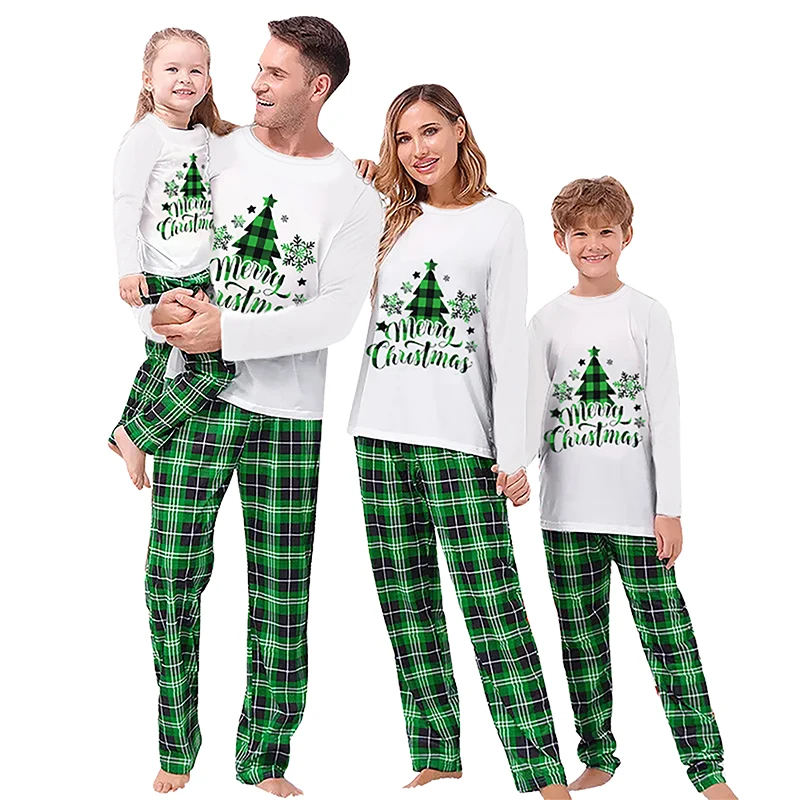 Matching Family Christmas Pajamas Red Reindeer Snowflake Print Tops with Striped Pants Sleepwear Set for the Holidays