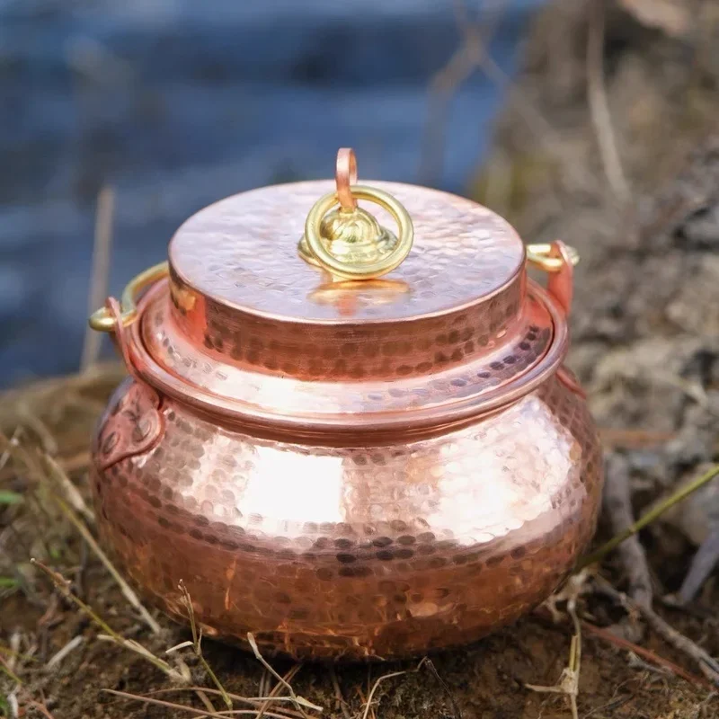 Artisanal Copper Cooking Pot Traditional Miniature Outdoor Stewpot with Red CopperCulinary Vesselfor Essential Camping Cookware