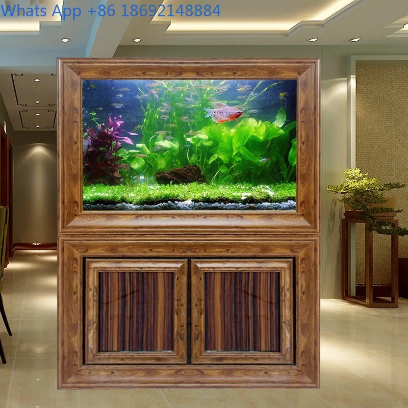 

Chinese Style Fish Tank Large Living Room Aquarium Ecological Partition Screen Retro Home Entrance Office Fish Tank