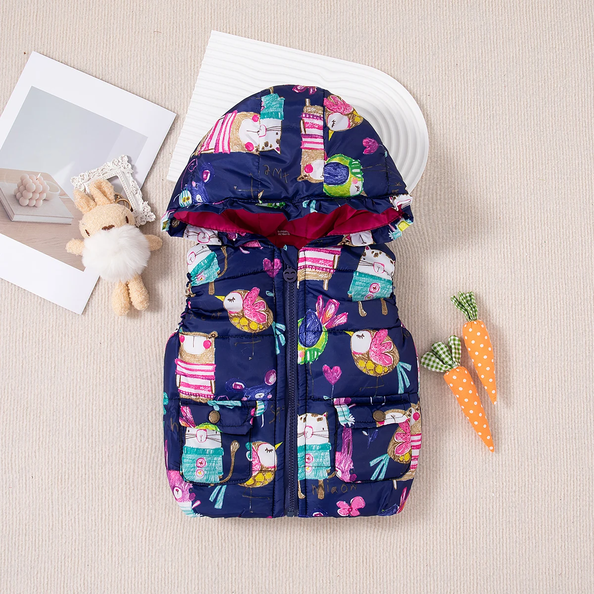 Winter New Thick And Warm Baby Boy And Girl Vests, Colorful Graffiti Hooded Children\'S Clothes For 6 Months To 3 Years Old