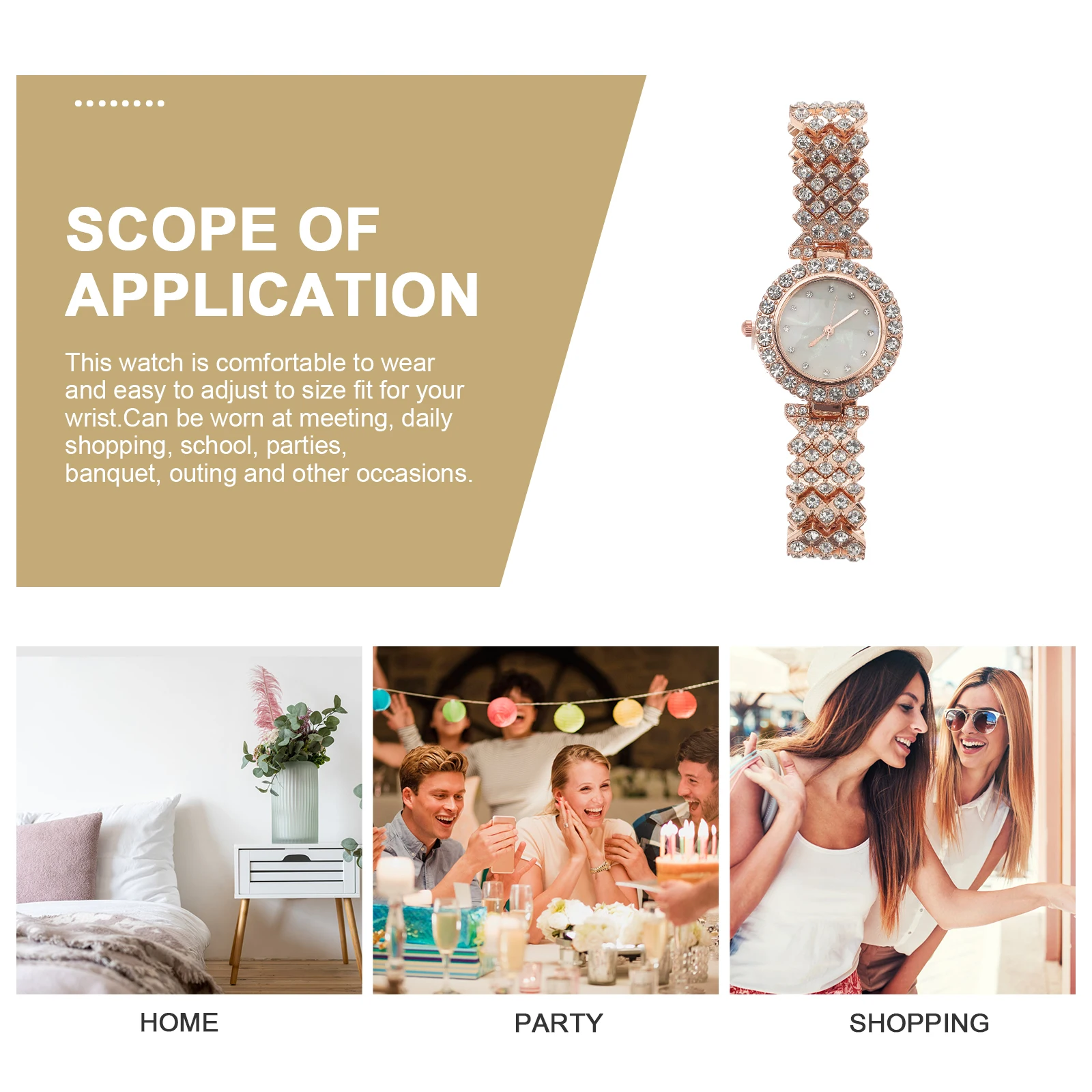 Relógio de pulso com diamante incrustado para mulheres, relógio de pulso elegante de liga, resistente ao desgaste, decorativo, acessório feminino